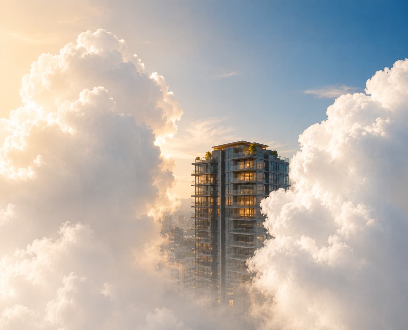 Burnaby condo tower and city skyline at sunrise